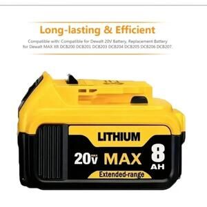 Works with Dewalt. 20V .Max Rechargeable Lithium-Ion Battery 80000lmAh